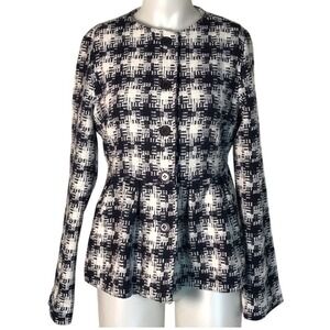 TULLE BLUE‎ WHITE TWEED PEPLUM BLAZER SIZE SMALL